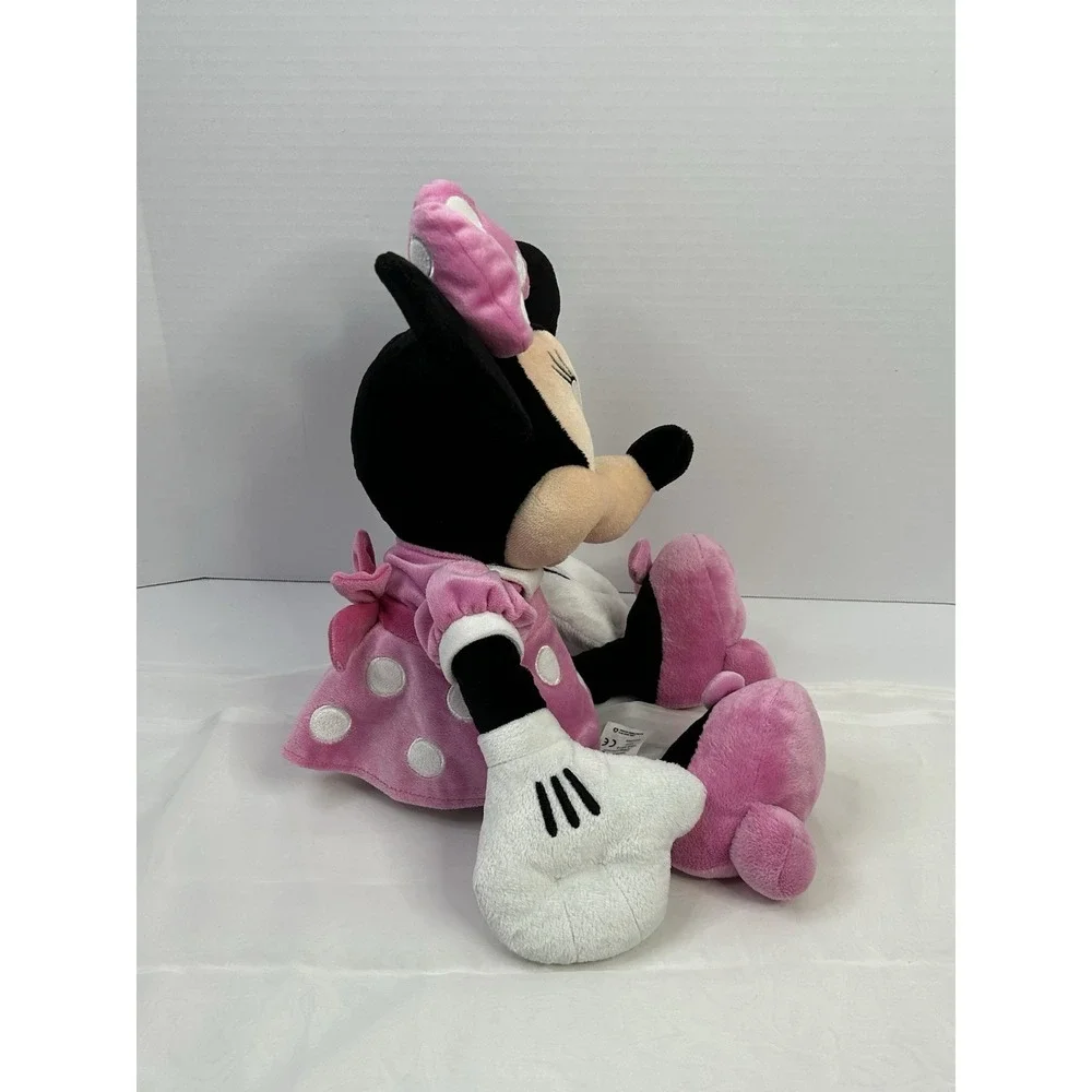 Disney Store Minnie Mouse Plush Toy Stuffed Animal Pink Polka Dot Dress Bow 16